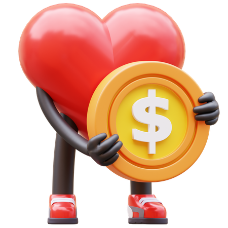 Carácter del corazón con moneda  3D Icon