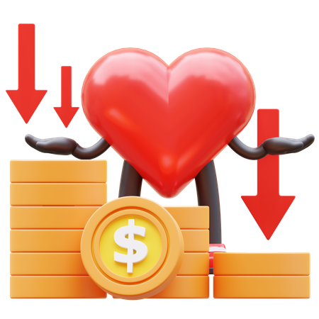 Carácter del corazón que muestra el gráfico del dinero en aumento  3D Icon