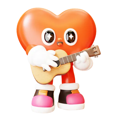 Personaje de corazón tocando la guitarra  3D Illustration