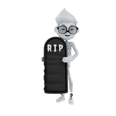 Personaje de Halloween mostrando signo RIP  3D Illustration