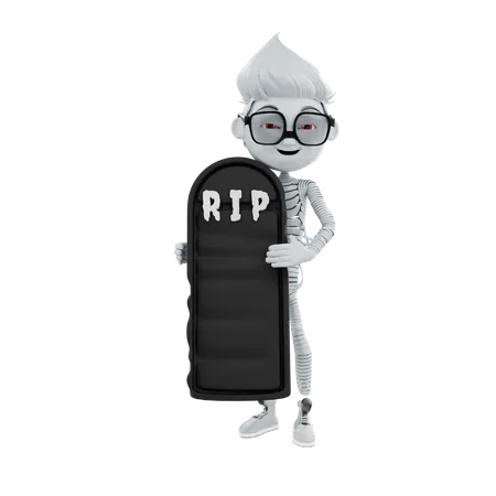 Personaje de Halloween mostrando signo RIP  3D Illustration