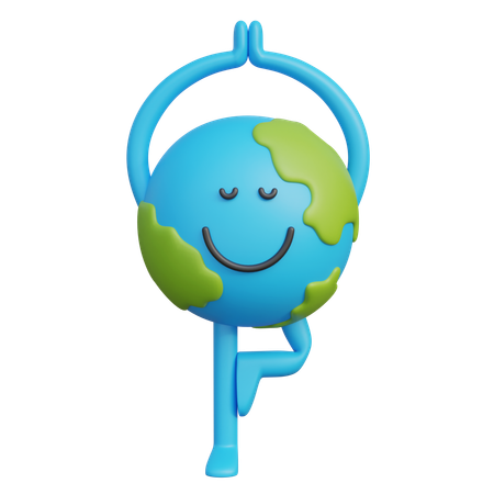 Personaje de la Tierra en postura de yoga  3D Illustration