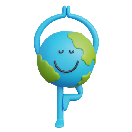 Personaje de la Tierra en postura de yoga  3D Illustration