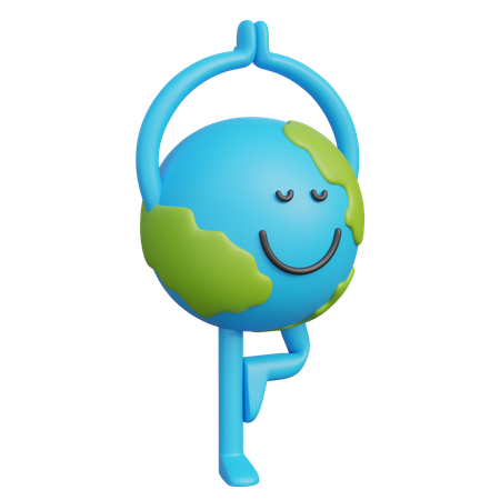 Personaje de la Tierra en postura de yoga  3D Illustration