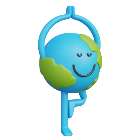 Personaje de la Tierra en postura de yoga  3D Illustration