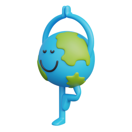 Personaje de la Tierra en postura de yoga  3D Illustration
