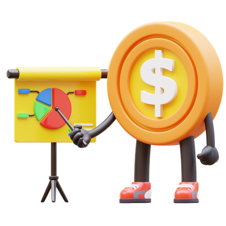 Personaje de moneda de dólar haciendo presentación  3D Icon