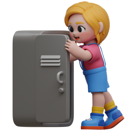 Personaje de niña con casillero escolar  3D Icon