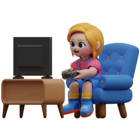 Personaje femenino jugando videojuegos en casa  3D Illustration