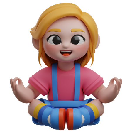 Personaje de niña meditando  3D Illustration