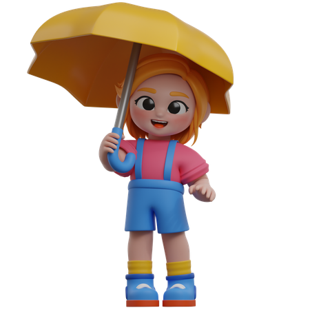 Personaje de niña sosteniendo un paraguas  3D Illustration