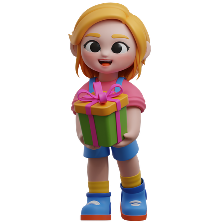 Personaje de niña sosteniendo una caja de regalo  3D Illustration