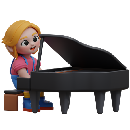 Personaje de niña tocando el piano  3D Illustration