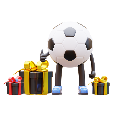 El personaje del balón de fútbol tiene regalos  3D Illustration