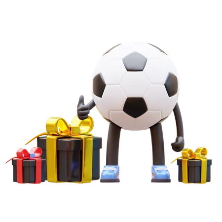 El personaje del balón de fútbol tiene regalos  3D Illustration