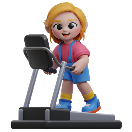 Personaje femenino usando cinta de correr  3D Illustration