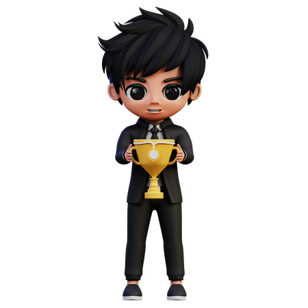 Trofeo de retención de personaje de empresario  3D Illustration