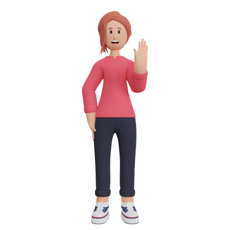 Personaje femenino agitando su mano  3D Illustration