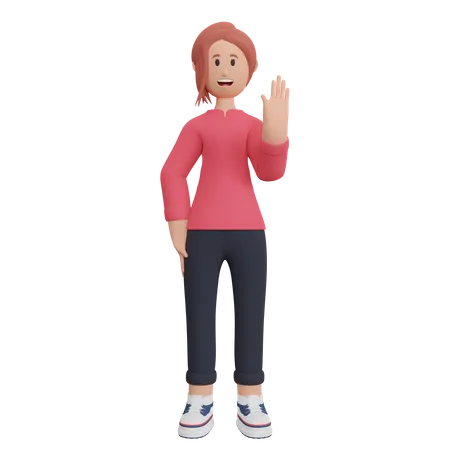 Personaje femenino agitando su mano  3D Illustration