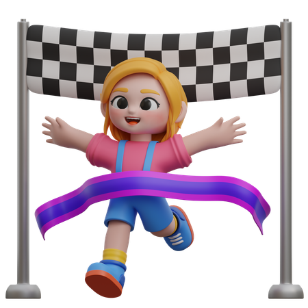 Personaje femenino cruzando la línea de meta en la carrera  3D Icon