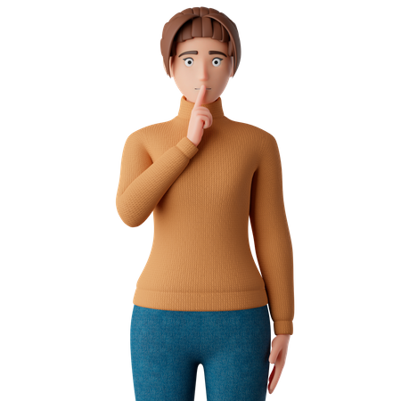 Personaje femenino pidiendo silencio  3D Illustration