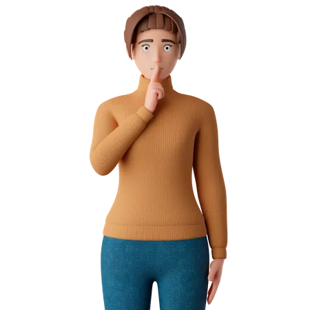 Personaje femenino pidiendo silencio  3D Illustration