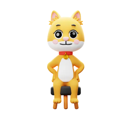 Personaje de gato sentado  3D Illustration