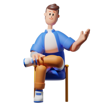 Personaje de hombre sentado en silla  3D Illustration