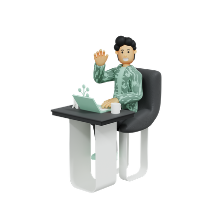 Personaje de hombre trabajando usando computadora  3D Illustration