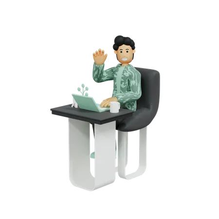 Personaje de hombre trabajando usando computadora  3D Illustration