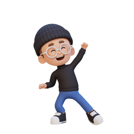 Personaje infantil en 3D celebrando en pose feliz 3D Icon