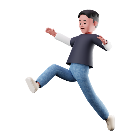Personaje de niño joven con pose de salto de longitud  3D Illustration