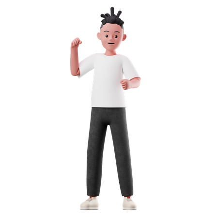 Personaje de niño joven con pose feliz  3D Illustration