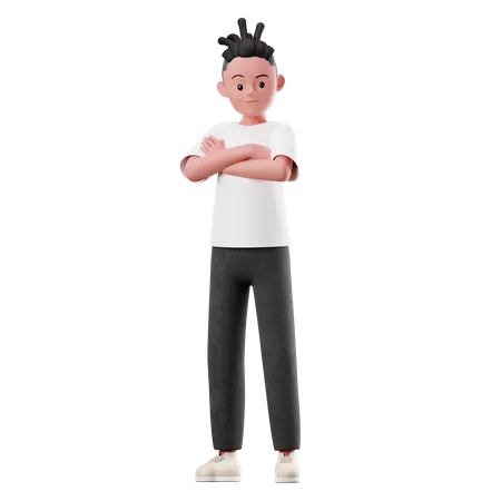 Personaje masculino con pose de brazos cruzados  3D Illustration