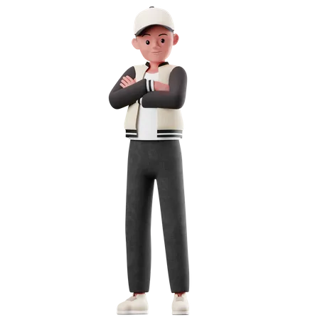 Personaje masculino con pose de brazos cruzados  3D Illustration