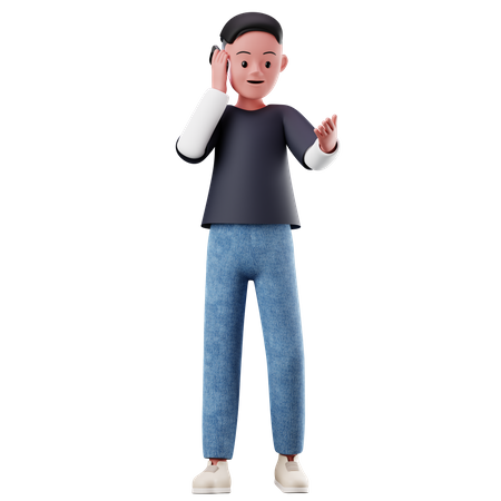 Personaje masculino con pose de llamada  3D Illustration
