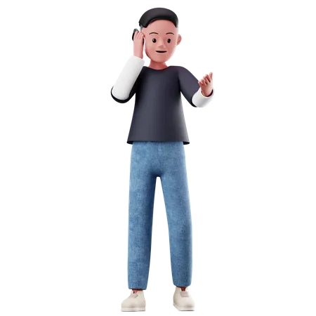 Personaje masculino con pose de llamada  3D Illustration