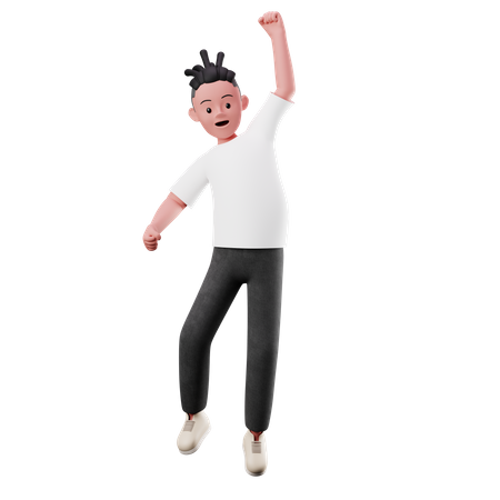 Personaje masculino con pose de salto feliz  3D Illustration