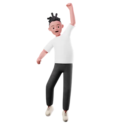 Personaje masculino con pose de salto feliz  3D Illustration