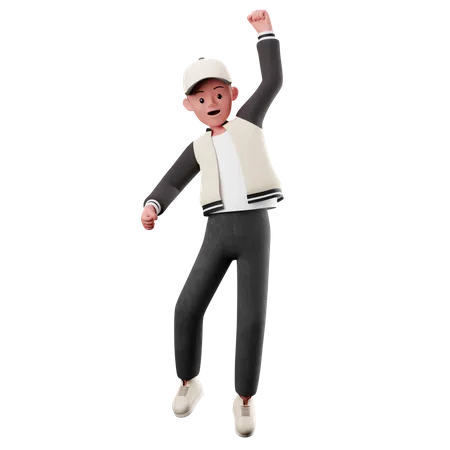 Personaje masculino con pose de salto feliz  3D Illustration