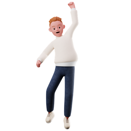 Personaje masculino con pose de salto feliz  3D Illustration