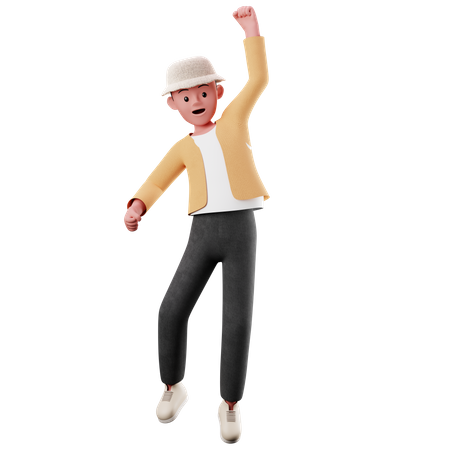 Personaje masculino con pose de salto feliz  3D Illustration