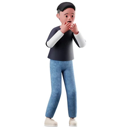 Personaje masculino con pose de miedo  3D Illustration