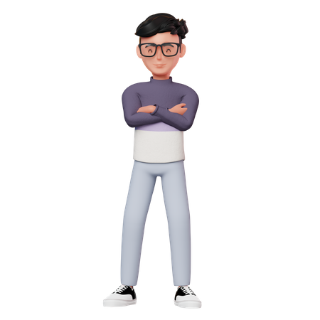 Personaje masculino de pie en pose de brazos cruzados  3D Illustration