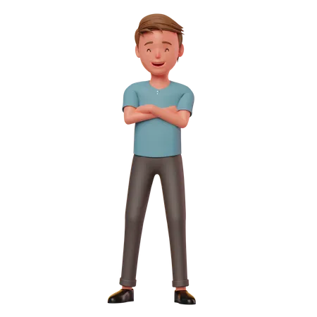 Personaje masculino de pie en pose de brazos cruzados  3D Illustration
