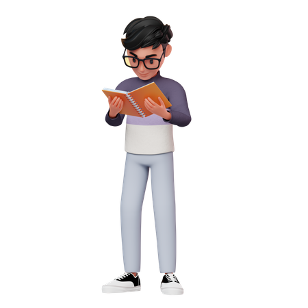 Personaje masculino leyendo un libro  3D Illustration