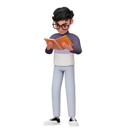 Personaje masculino leyendo un libro  3D Illustration