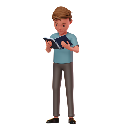 Personaje masculino leyendo un libro  3D Illustration