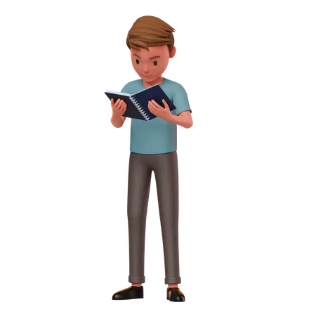 Personaje masculino leyendo un libro  3D Illustration