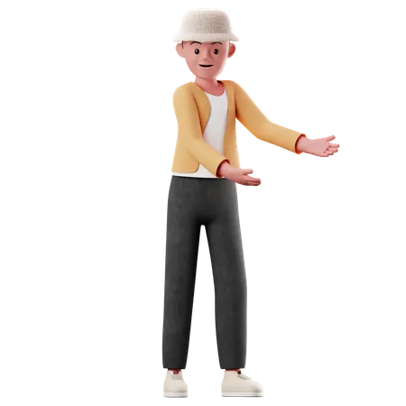 Personaje masculino mostrando algo pose  3D Illustration